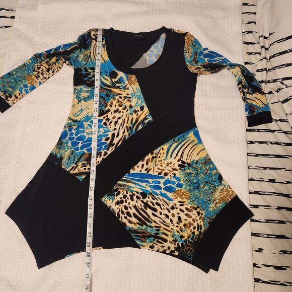 Eva Varro Asymmetrical Tunic Top, Artsy, Abstract Blouse, 3/4 Sleeve, sz Small - Picture 8 of 10